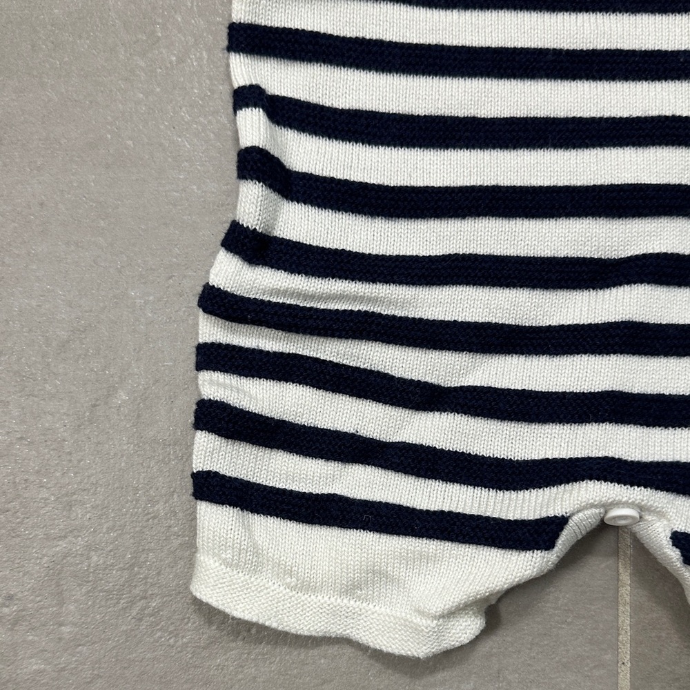 Janie and Jack White Striped Knit Romper with Navy Buttons - Picture 7 of 16